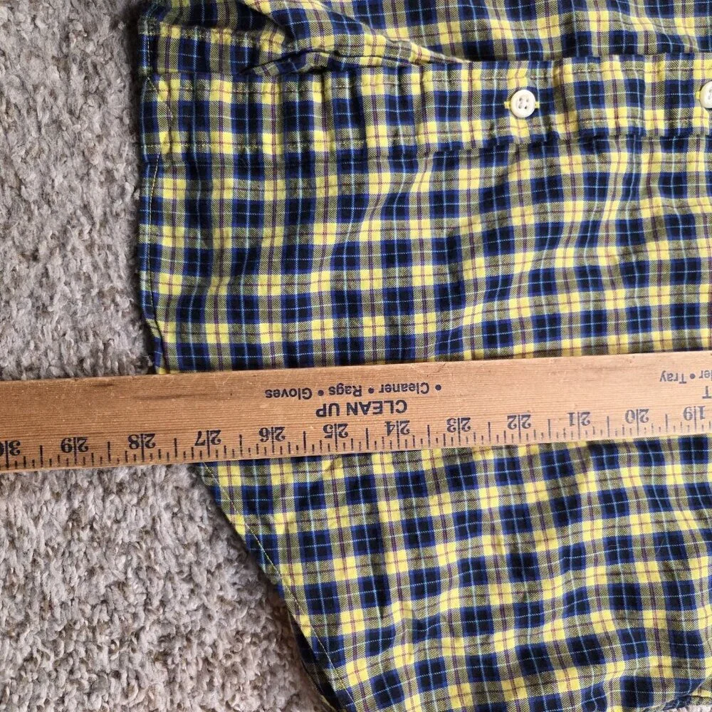 Polo Ralph Lauren Shirt Mens Medium Yelloe Blue Check Button Down Long Sleeve